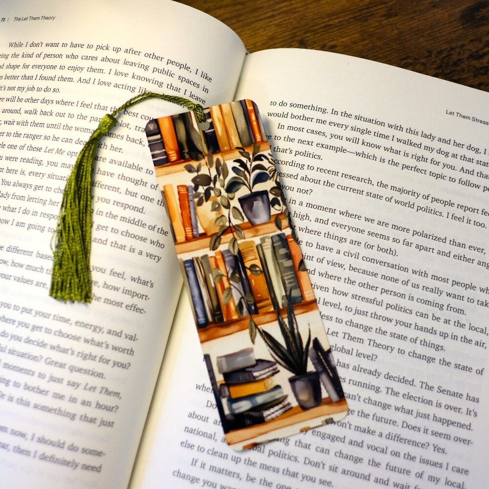 Book Shelves Metal Bookmark with Tassel, Handmade, trending, books, place holder